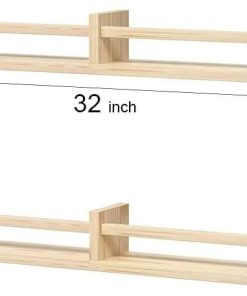 Classic Nursery Shelves, Set of 2 Natural Wood Floating Book Shelves for Kids Room, Wall Shelves for Bathroom Decor, Kitchen Spice Rack, Book Shelf Organizer for Baby Nursery Décor (32Lx4W) - 3