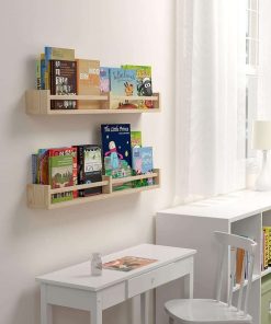 Classic Nursery Shelves, Set of 2 Natural Wood Floating Book Shelves for Kids Room, Wall Shelves for Bathroom Decor, Kitchen Spice Rack, Book Shelf Organizer for Baby Nursery Décor (32Lx4W) - 4