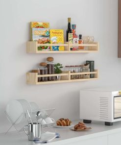 Classic Nursery Shelves, Set of 2 Natural Wood Floating Book Shelves for Kids Room, Wall Shelves for Bathroom Decor, Kitchen Spice Rack, Book Shelf Organizer for Baby Nursery Décor (32Lx4W) - 6