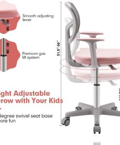 Costzon Kids Desk Chair, Children Study Computer Chair with Adjustable Height, Lumbar Support, Sit-Brake Casters, Swivel Mesh Seat, Ergonomic Kids Task Chair for 3-10, Home, School, Office - 3
