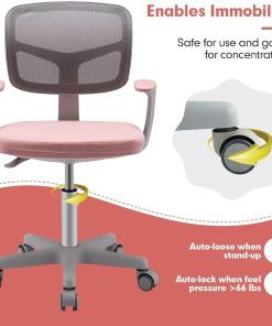 Costzon Kids Desk Chair, Children Study Computer Chair with Adjustable Height, Lumbar Support, Sit-Brake Casters, Swivel Mesh Seat, Ergonomic Kids Task Chair for 3-10, Home, School, Office - 6