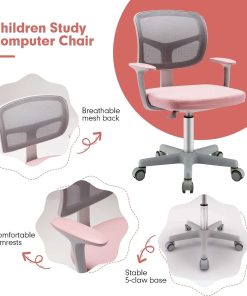 Costzon Kids Desk Chair, Children Study Computer Chair with Adjustable Height, Lumbar Support, Sit-Brake Casters, Swivel Mesh Seat, Ergonomic Kids Task Chair for 3-10, Home, School, Office - 7