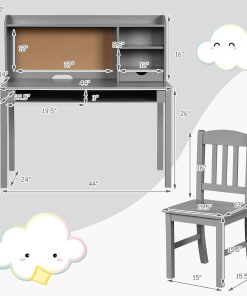 Costzon Kids Desk and Chair Set, Children Study Writing Desk w-Chair, Hutch, Storage, Drawers, Shelves, Cork Bulletin Board, Student Wooden Computer Workstation for Bedroom, Study, Living Room - 6