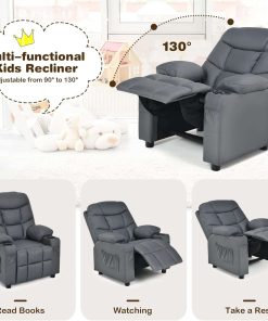 Costzon Kids Recliner Chair with Cup Holder, Adjustable Lounge Chair w-Footrest & Side Pockets for Children Boys Girls Room - 3