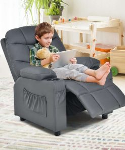 Costzon Kids Recliner Chair with Cup Holder, Adjustable Lounge Chair w-Footrest & Side Pockets for Children Boys Girls Room - 4