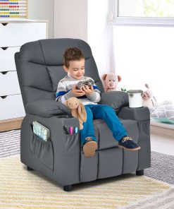 Costzon Kids Recliner Chair with Cup Holder, Adjustable Lounge Chair w-Footrest & Side Pockets for Children Boys Girls Room - 5