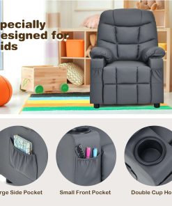 Costzon Kids Recliner Chair with Cup Holder, Adjustable Lounge Chair w-Footrest & Side Pockets for Children Boys Girls Room - 6