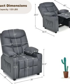 Costzon Kids Recliner Chair with Cup Holder, Adjustable Lounge Chair w-Footrest & Side Pockets for Children Boys Girls Room - 7