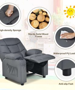 Costzon Kids Recliner Chair with Cup Holder, Adjustable Lounge Chair w-Footrest & Side Pockets for Children Boys Girls Room - 8