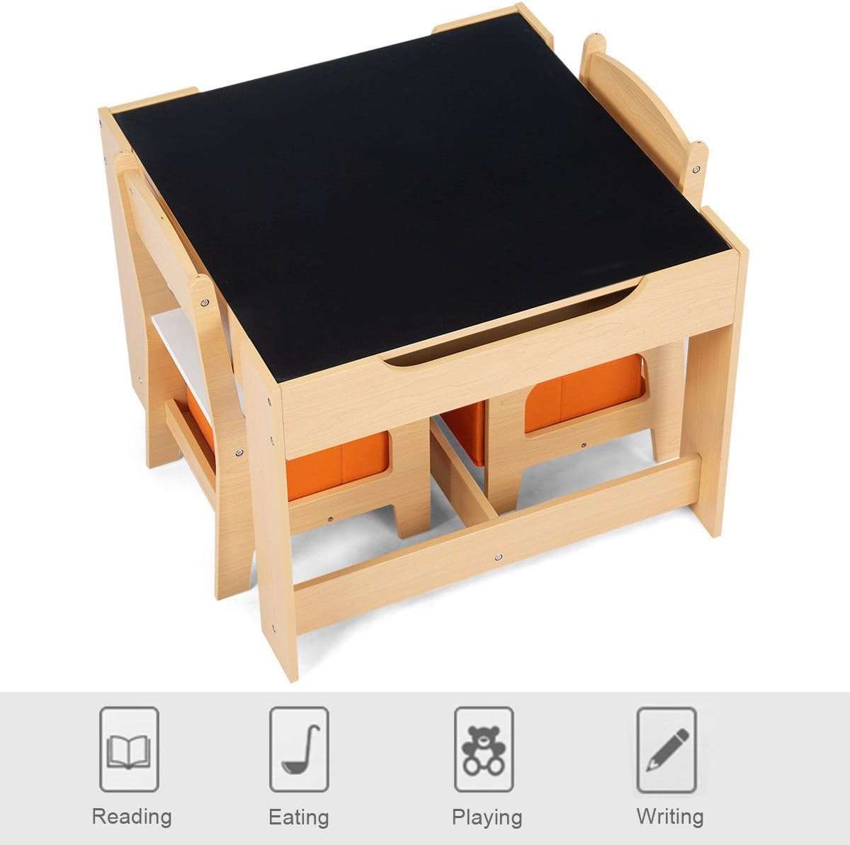 Costzon Kids Table and Chair Set, 3 in 1 Wooden Activity Table for Toddlers Arts, Crafts, Drawing, Reading, Playroom, Toddler w- 2 in 1 Tabletop, Storage Space, Gift for Boy & Girl - 8