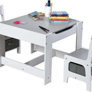 Costzon Kids Table and Chair Set, 3 in 1 Wooden Activity Table with Storage Drawer, Detachable Tabletop for Children Drawing Reading Art Craft, Playroom, Nursery, Toddler Table and Chair Set, Gray - 1