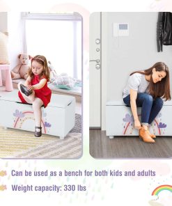 Costzon Kids Toy Storage Bench, Upholstered Toy Organization Chest with Padded Cushion Seat, Carry Handles, Faux Leather Foot Rest Ottoman Stool for Playroom, Bedroom, Living Room - 9