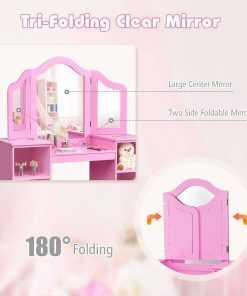 Costzon Kids Vanity, 2 in 1 Princess Makeup Desk Dressing Table with Detachable Top, Toddler Vanity with Tri-fold Mirror & Storage Shelves, Pretend Play Vanity for Little Girls, Pink - 4