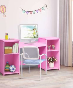 Costzon Kids Vanity, 2 in 1 Princess Makeup Desk Dressing Table with Detachable Top, Toddler Vanity with Tri-fold Mirror & Storage Shelves, Pretend Play Vanity for Little Girls, Pink - 8