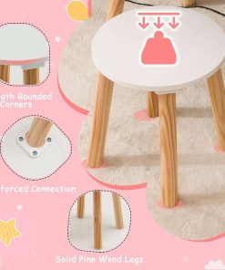 Costzon Kids Vanity Set, Girls Vanity Set with Mirror and Stool, 2 Large Drawers, Storage Shelf, Wooden Princess Makeup Dressing Table, Pretend Play Vanity Table and Chair Set for Toddlers, White - 5
