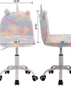 DM Furniture Cute Fuzzy Kids Chair Funny Rolling Study Desk Chair Colorful Girls Vanity Swivel Chair with White Foot - 3