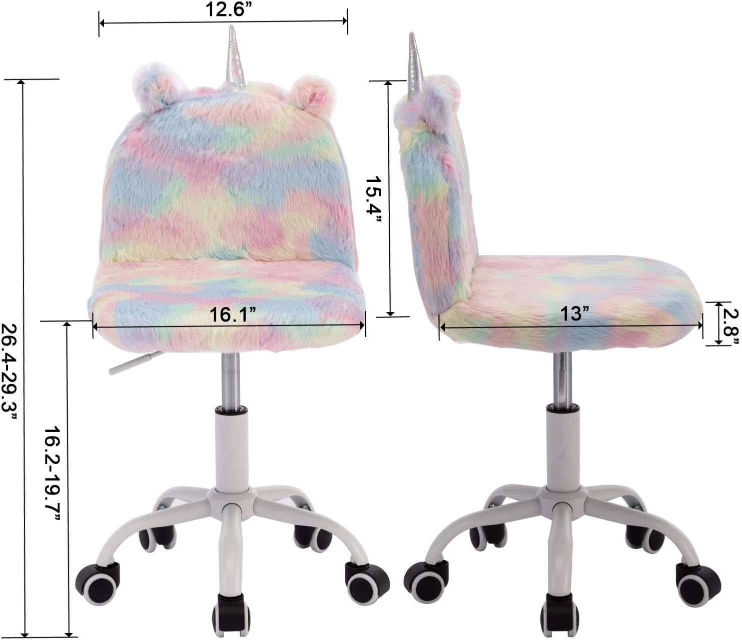 DM Furniture Cute Fuzzy Kids Chair Funny Rolling Study Desk Chair Colorful Girls Vanity Swivel Chair with White Foot - 3