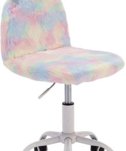 DM Furniture Cute Fuzzy Kids Chair Funny Rolling Study Desk Chair Colorful Girls Vanity Swivel Chair with White Foot - 6
