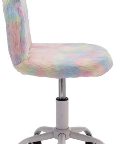 DM Furniture Cute Fuzzy Kids Chair Funny Rolling Study Desk Chair Colorful Girls Vanity Swivel Chair with White Foot - 7