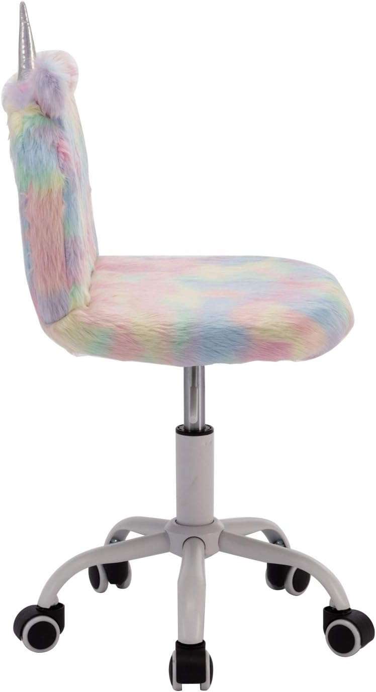 DM Furniture Cute Fuzzy Kids Chair Funny Rolling Study Desk Chair Colorful Girls Vanity Swivel Chair with White Foot - 7