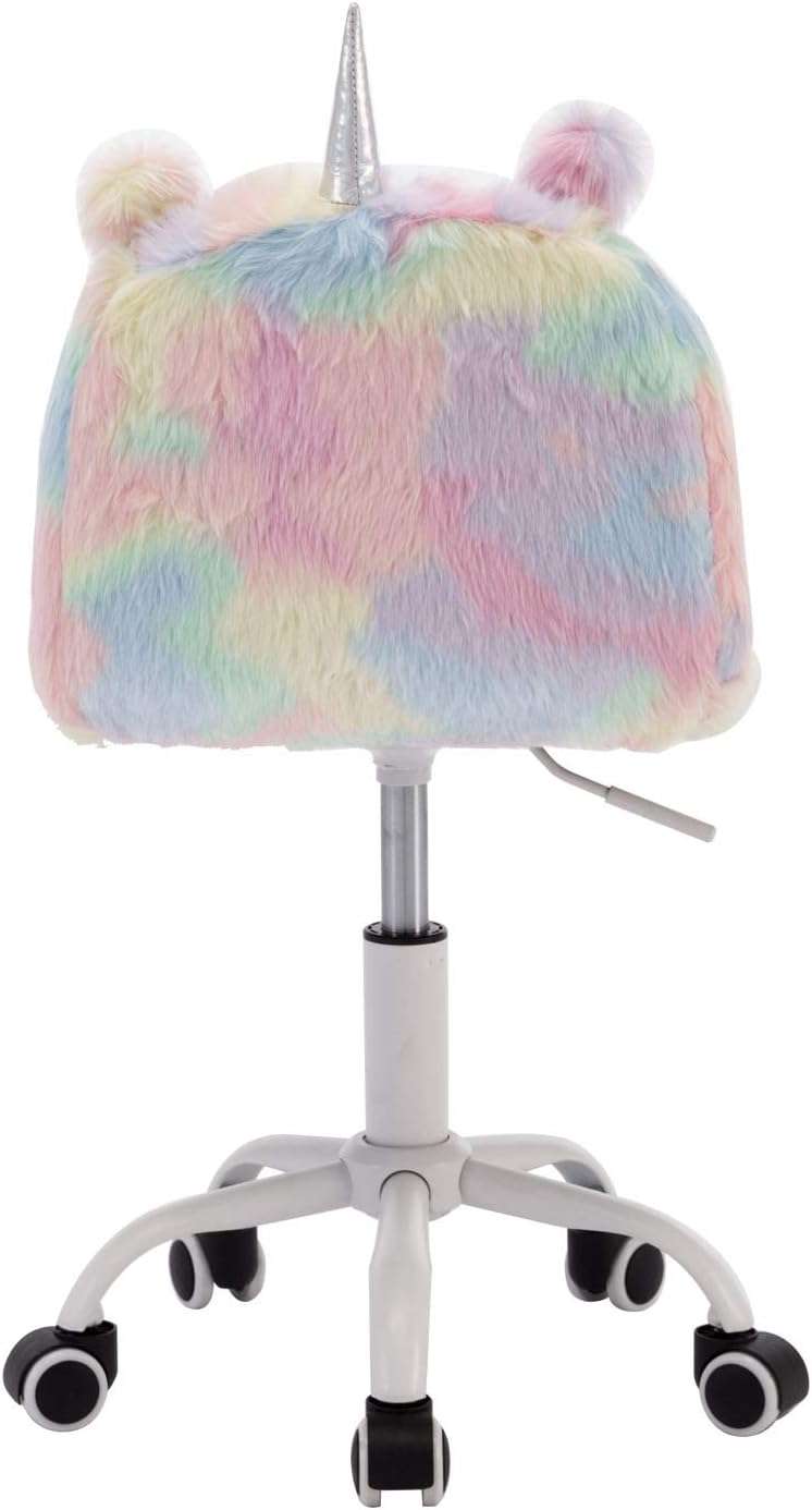 DM Furniture Cute Fuzzy Kids Chair Funny Rolling Study Desk Chair Colorful Girls Vanity Swivel Chair with White Foot - 9