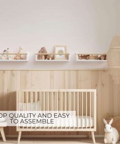 Decorative Nursery Bookshelves for Kids - Set of 3 Easy to Install Floating Shelves for Wall Mount - Beautiful Hanging Organizer Furniture for Your Baby Boy or Girl's Bedroom and Play Room Decor - 5