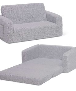 Delta Children Cozee Flip-Out Sherpa 2-in-1 Convertible Sofa to Lounger for Kids, Grey - 1