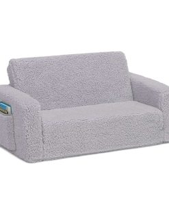 Delta Children Cozee Flip-Out Sherpa 2-in-1 Convertible Sofa to Lounger for Kids, Grey - 10