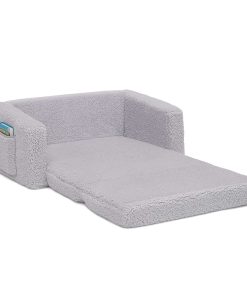 Delta Children Cozee Flip-Out Sherpa 2-in-1 Convertible Sofa to Lounger for Kids, Grey - 11
