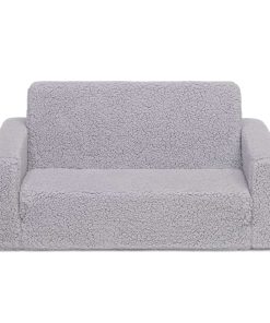 Delta Children Cozee Flip-Out Sherpa 2-in-1 Convertible Sofa to Lounger for Kids, Grey - 12