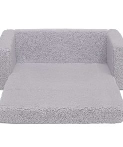 Delta Children Cozee Flip-Out Sherpa 2-in-1 Convertible Sofa to Lounger for Kids, Grey - 13