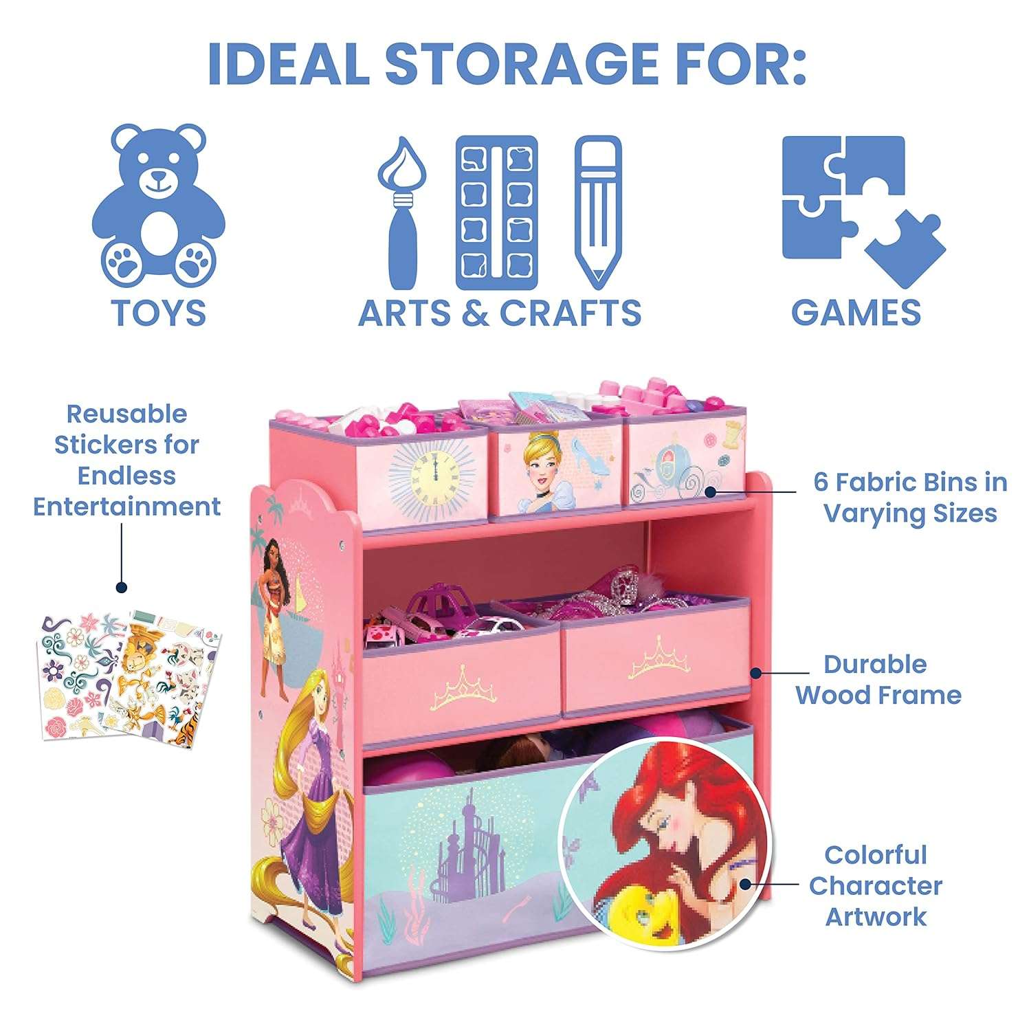 Delta Children Design & Store 6 Bin Toy Storage Organizer, Disney Princess - 7