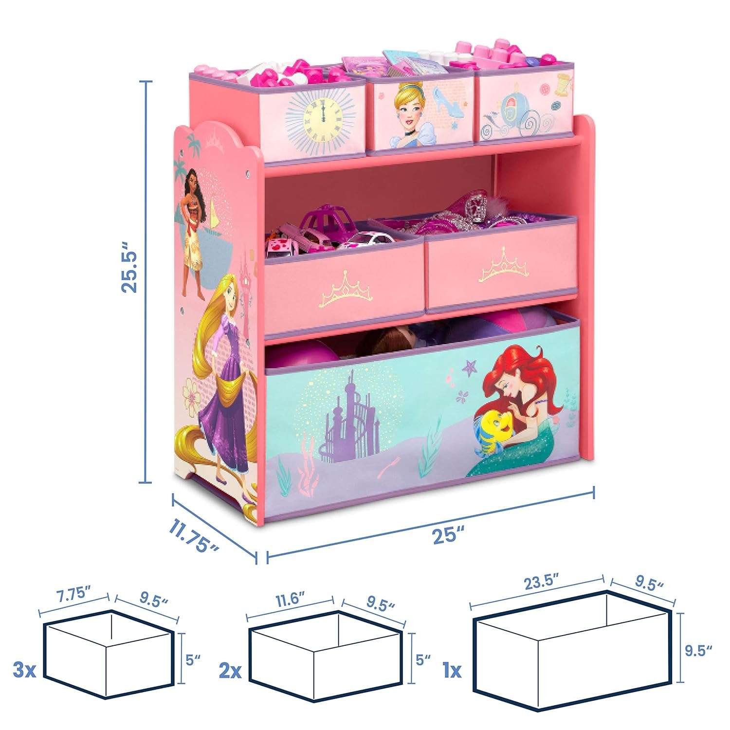 Delta Children Design & Store 6 Bin Toy Storage Organizer, Disney Princess - 8