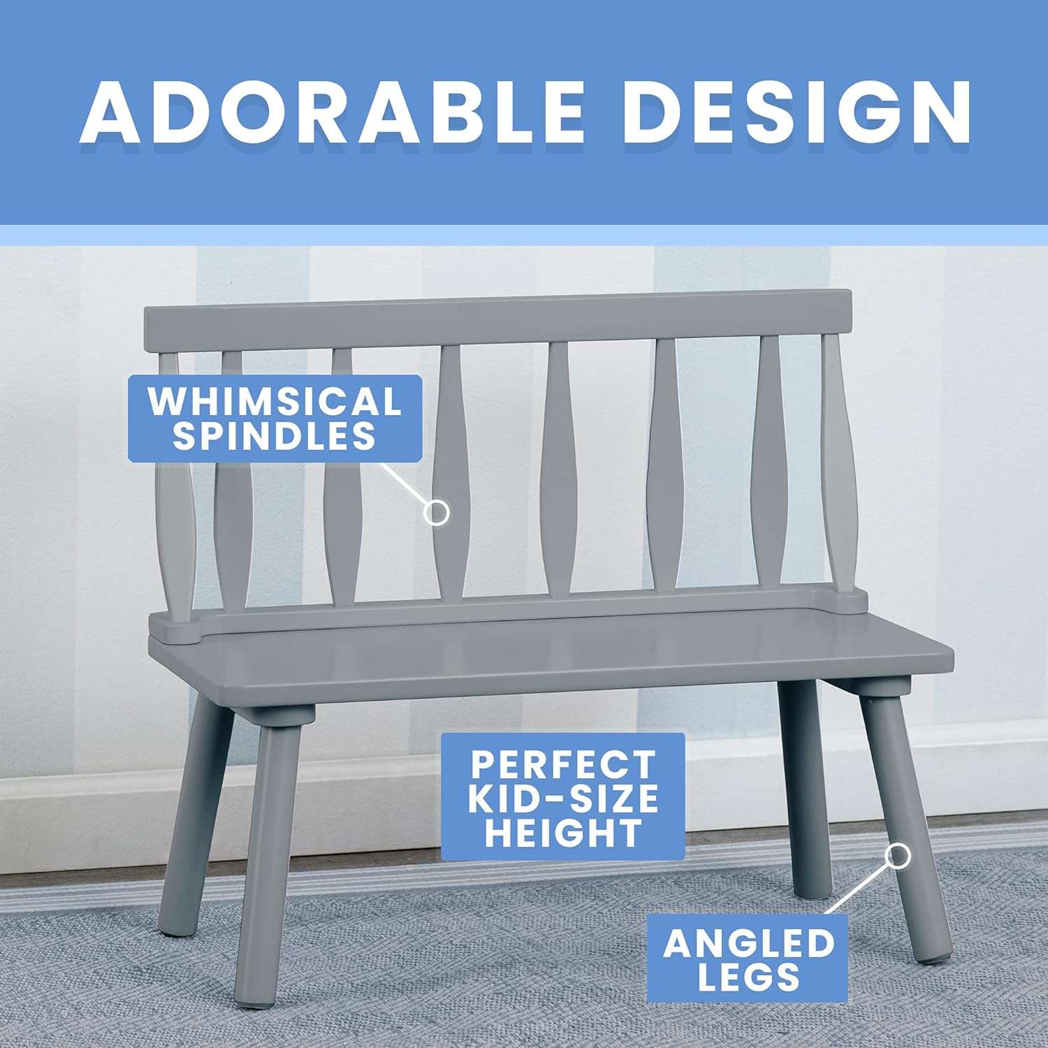 Delta Children Kids Wooden Windsor Bench, Grey - 4
