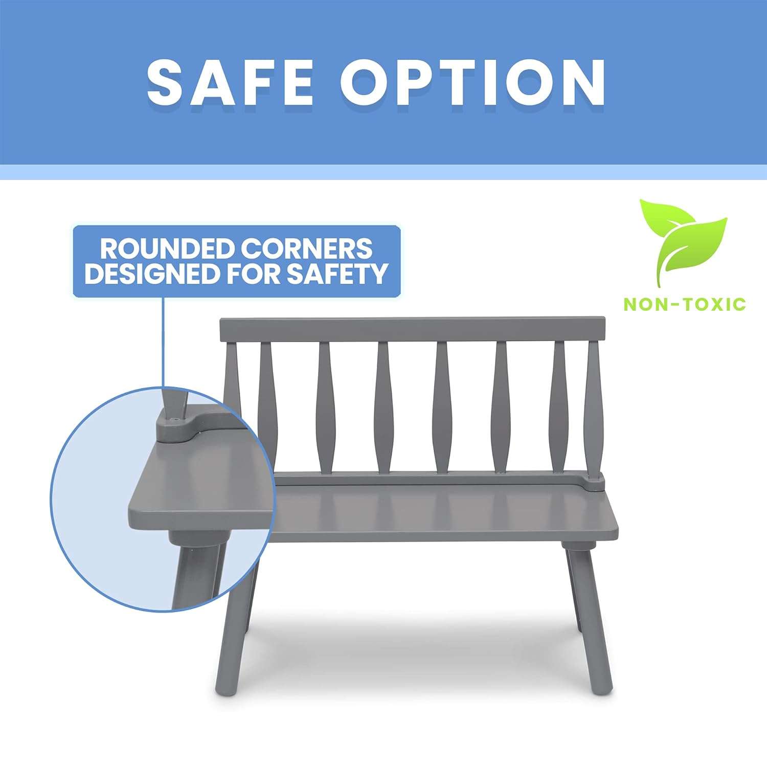 Delta Children Kids Wooden Windsor Bench, Grey - 6