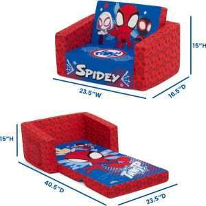 Delta Children Marvel Spidey and His Amazing Friends Cozee Flip-Out Chair - 2-in-1 Convertible Chair to Lounger for Kids - 3