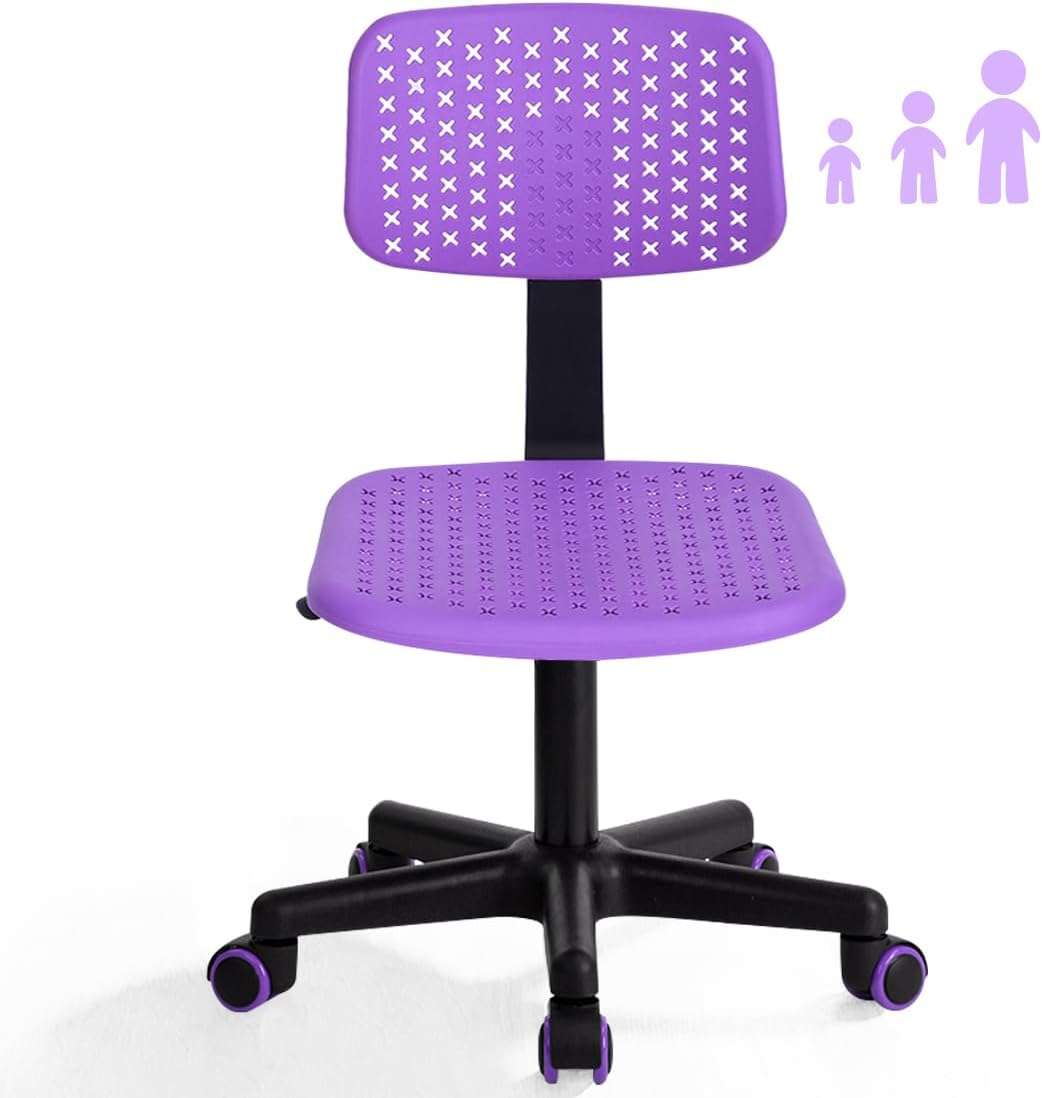 Desk Chair Armless Cute Office Chair, Low Back Rolling Home Office Task Chair Adjustable Swivel Study Chair for Girls Teens Adults Children Kids, Purple - 1