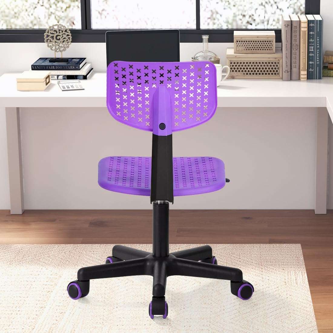 Desk Chair Armless Cute Office Chair, Low Back Rolling Home Office Task Chair Adjustable Swivel Study Chair for Girls Teens Adults Children Kids, Purple - 5