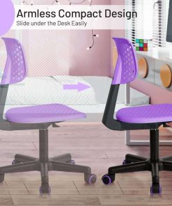 Desk Chair Armless Cute Office Chair, Low Back Rolling Home Office Task Chair Adjustable Swivel Study Chair for Girls Teens Adults Children Kids, Purple - 6