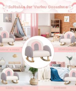 Dripex Childrens Rocking Chair, Upholstered Child Rocker, Kids Rocking Armchair with Solid Wood Legs, Kid Sofa Chair for Nursery, Playroom, Bedroom and Living Room - 6