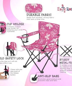 Emily Rose Kids Folding Chair - Pink Kid Beach Chair with Safety Lock- Camping Chair for Girls Toddler with Cup Holder & Carry Case- Tailgate, Travel, Beach, Lawn- for Indoor & Outdoor - 4