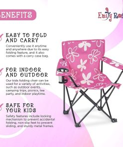 Emily Rose Kids Folding Chair - Pink Kid Beach Chair with Safety Lock- Camping Chair for Girls Toddler with Cup Holder & Carry Case- Tailgate, Travel, Beach, Lawn- for Indoor & Outdoor - 6