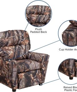 Flash Furniture Chandler Vinyl Kids Recliner with Cup Holder and Safety Recline, Contemporary Reclining Chair for Kids, Supports up to 90 lbs., Camouflage - 5
