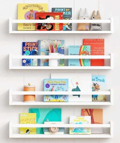 Forbena 24 Inch Wall Bookshelf for Kids Bedroom Set of 4, White Floating Nursery Book Shelves for Baby Toddler Children Girls Boys Room Decor, Large Wood Wall Mount Bookshelves and Toy Storage - 1