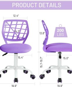 FurnitureR Kids Desk Chair, Armless Small Adjsutable Swivel Task Chair with Soft Cushion for Study Kids Teens Child, Purple - 2