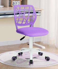 FurnitureR Kids Desk Chair, Armless Small Adjsutable Swivel Task Chair with Soft Cushion for Study Kids Teens Child, Purple - 4