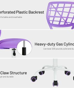 FurnitureR Kids Desk Chair, Armless Small Adjsutable Swivel Task Chair with Soft Cushion for Study Kids Teens Child, Purple - 6
