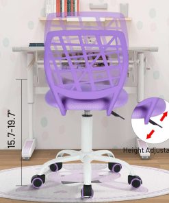 FurnitureR Kids Desk Chair, Armless Small Adjsutable Swivel Task Chair with Soft Cushion for Study Kids Teens Child, Purple - 8