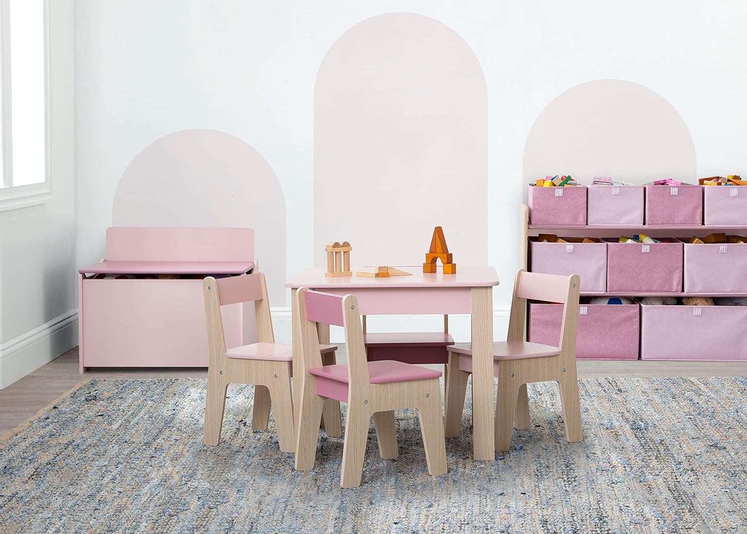 GAP GapKids Table and 4 Chair Set - Greenguard Gold Certified, Blush-Natural - 3