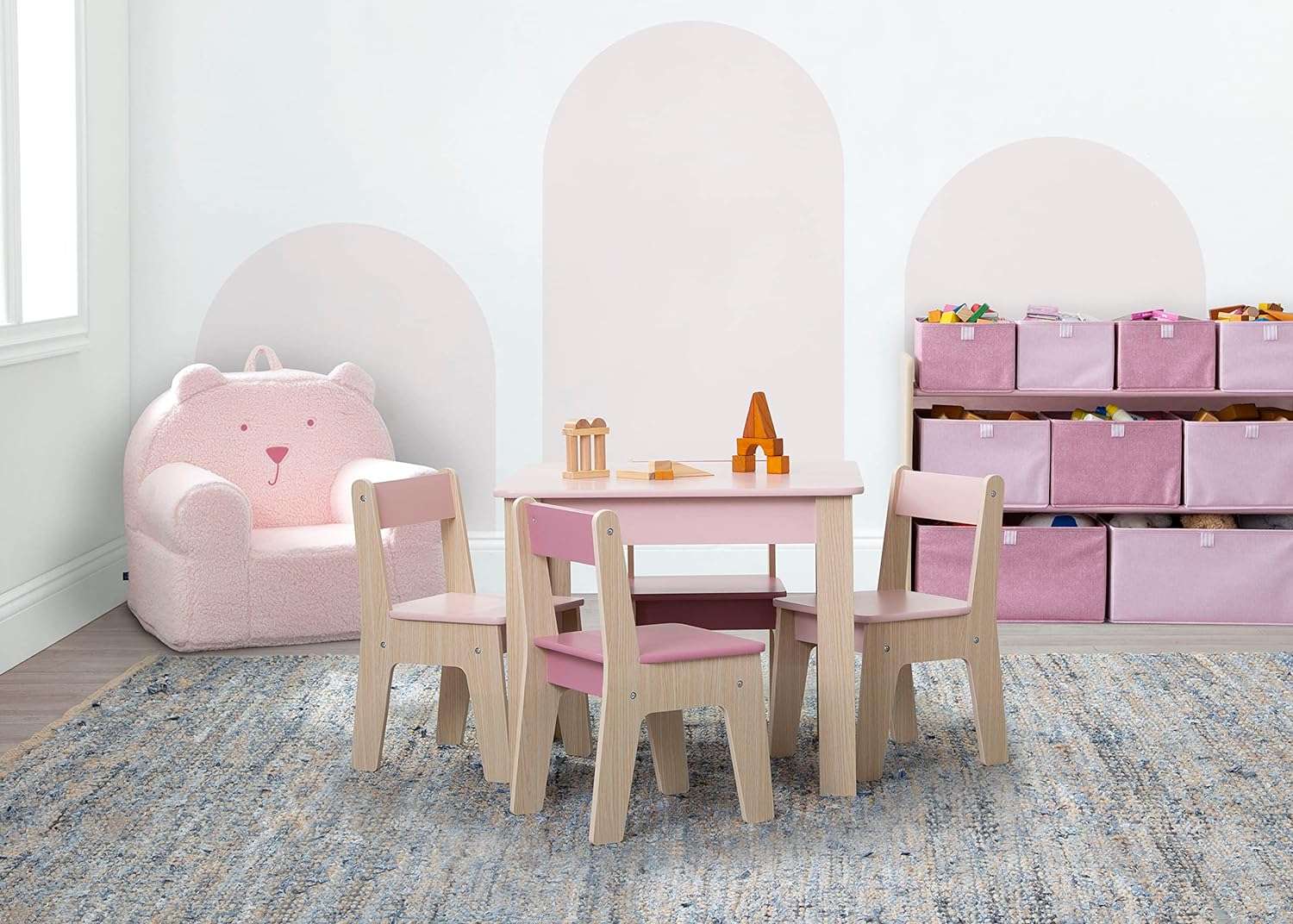 GAP GapKids Table and 4 Chair Set - Greenguard Gold Certified, Blush-Natural - 4